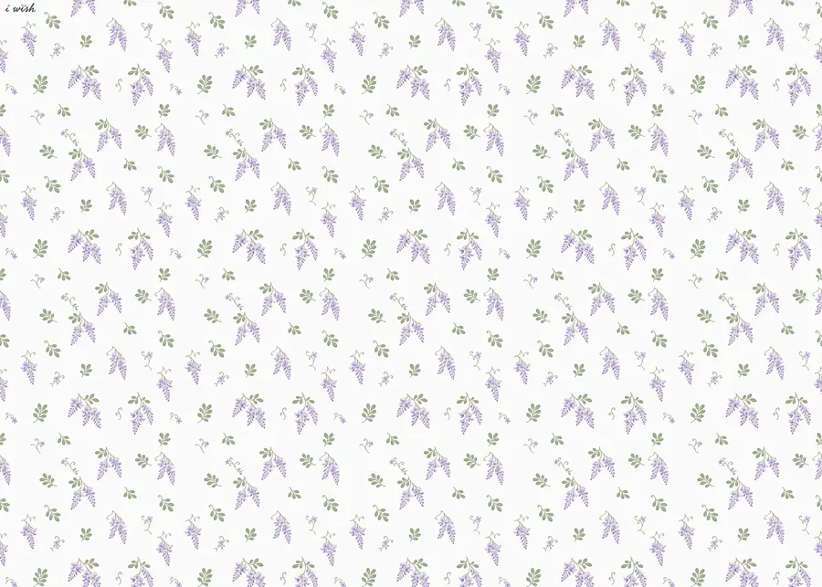 The full 50 × 70 cm sheet of Wisteria Whisper wrapping paper: pale lilac wisteria and sage leaves on soft white